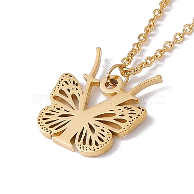 Initial Letter with Butterfly Pendant Necklace(NJEW-C026-01G-Y)-3