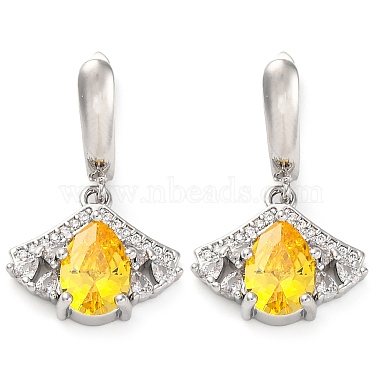 Boucles d'oreilles créoles en laiton avec zircone cubique et feuille de ginkgo pour femmes(EJEW-I304-30P)-2