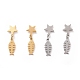 304 Stainless Steel Fishbone with Star Dangle Stud Earrings for Women(EJEW-G328-11)-1