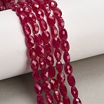 Lab Grown Red Corundum Beads Strands, Faceted, Flat Oval, 7x5x4~4.5mm, Hole: 0.6~0.7mm, about 55~56pcs/strand, 15.28~15.59''(38.8~39cm)(GG-CBAC488-01C)