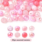 50Pcs 10 Styles Acrylic & Resin Round Beads Sets, Pink, 20mm, Hole: 2~3mm(DIY-YW0012-03A)