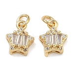Brass Micro Pave Cubic Zirconia Pendants, Star Charms, Lead Free & Cadmium Free, Rack Plating, Long-Lasting Plated, Real 18K Gold Plated, 9x7.5x4.5mm, Jump Ring: 4x0.8mm, Inner Diameter: 2.5mm(KK-A291-21G)
