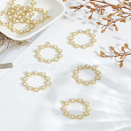 10Pcs Alloy Pendants, with ABS Plastic Imitation Pearl, Ring with Flower, Light Gold, White, 33x29x4mm, Hole: 1.8mm(FIND-LP0005-37)