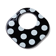 Printed  Acrylic Pendants, Rhombus with Polka Dot Pattern, Black, 39x39x2mm, Hole: 1.6mm(MACR-F072-14A)
