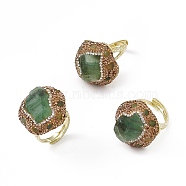 Irregular Natural Fluorite Cuff Rings with Rhinestone, Rack Plating Brass Wide Ring for Women, Cadmium Free & Lead Free, Golden, 4~9mm, Inner Diameter: US Size 9 3/4(19.5mm)(RJEW-D077-11G)