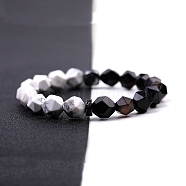 Black Onyx Stretch Bracelets, with Natural Howlite Beads, Star Cut Round Bracelets , 7-1/2~7-5/8 inch(19~19.5cm), Faceted Beads: 10mm(PW-WG53FF8-09)