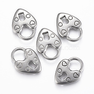 304 Stainless Steel Pendants, Padlock, Stainless Steel Color, 19x14x3mm, Hole: 7x7mm(STAS-H416-89P)
