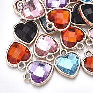 UV Plating Acrylic Pendants, with Acrylic Rhinestone, Faceted, Heart, Mixed Color, Light Gold, 20x17x5mm, Hole: 2mm(OACR-T005-85KC)