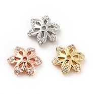 Brass Micro Pave Clear Cubic Zirconia Bead Caps, Cadmium Free & Lead Free, 6-Petal Flower, Mixed Color, 10.5x9x2.5mm, Hole: 1mm(KK-G425-04)