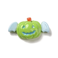 Halloween Opaque Resin Decoden Cabochons, Pumpkin with Bat Wings, Green Yellow, 19x33x10mm(CRES-R201-01D)