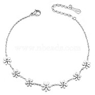 SHEGRACE Fabulous Stainless Steel Anklets, with Flowers and Lobster Claw Clasps(Chain Extenders Random Style), Stainless Steel Color, 7-7/8 inch(20cm)(JA17B)