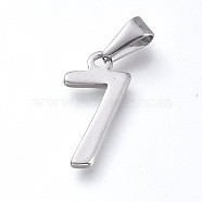 304 Stainless Steel Pendants, Number, Stainless Steel Color, Num.7, 21x10.5x1.5mm, Hole: 6.5x3mm(STAS-L210-05F-P)