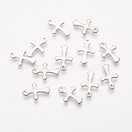 201 Stainless Steel Tiny Cross Charms, Stainless Steel Color, 13x9x1mm, Hole: 1mm(STAS-P121-13)
