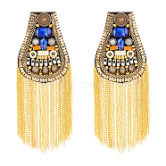 2pcs Iron with Rhinestone Tassel Epaulettes, Detachable Shoulder Badge, with Cloth & Plastic Resin Beads Findings, Platinum & Golden, 180x70x8mm(FIND-FG0002-07)