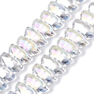 Transparent Electroplate Glass Beads Strands, AB Color Plated, Nuggets, Clear AB, 7.5x16x8.5mm, Hole: 1mm, about 49~51pcs/strand, 14.57~14.96 inch(37~38cm)(EGLA-N012-12)