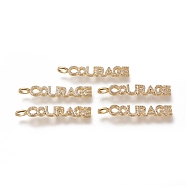 Brass Micro Pave Clear Cubic Zirconia Pendants, Long-Lasting Plated, Word Courage, Real 18K Gold Plated, 39x6.5x2mm, Hole: 4.6x2.7mm(ZIRC-L091-051G)