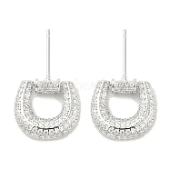 Rack Plating Brass Micro Pave Clear Cubic Zirconia Stud Earrings for Women, Cadmium Free & Lead Free, Long-Lasting Plated, U-Shaped, Platinum, 14x13.5mm(EJEW-M260-11P)