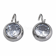 201 Stainless Steel Clear Cubic Zirconia Charms, Flat Round, Stainless Steel Color, 10.5x7x3.5mm, Hole: 2.5mm(STAS-N087-47P)