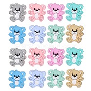 16Pcs 8 Colors Cartoon Bear Silicone Beads, Chewing Beads For Teethers, DIY Nursing Necklaces Making, Mixed Color, 29.5x24.2x8mm, Hole: 2mm(JX699A)