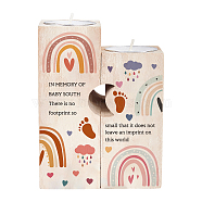 SUPERDANT Memorial Series Wooden Candle Holder and Candles Set, for Home Decorations, Rectangle with Word, Rabbit Pattern, 2sets/bag(AJEW-SD0001-15E)