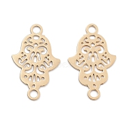 Long-Lasting Plated Brass Links Connector Charms, Religion Hollow Hamsa Hand, Light Gold, 18.5x11x0.3mm, Hole: 1.6mm(KK-K336-44KCG)