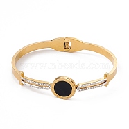 Vacuum Plating 201 Stainless Steel Bangles, with Black Resin and Polymer Clay Crystal Rhinestone, Flat Round with Roman Numeral, Golden, Inner Diameter: 2x2-1/2 inch(5.1x6.25cm)(BJEW-F439-10G)