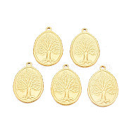 Ion Plating(IP) 201 Stainless Steel Pendants, Oval with Tree of Life, Nickel Free, Real 18K Gold Plated, 30x20.5x1.5mm, Hole: 1.8mm(STAS-T063-188G)