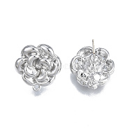 Alloy Stud Earring Findings, with Vertical Loops and 304 Stainless Steel Pins, Flower, Cadmium Free & Nickel Free & Lead Free, Platinum, 17x13mm, Hole: 2mm, Pin: 0.7mm(PALLOY-N150-80P)