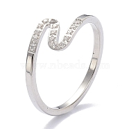 304 Stainless Steel Finger Rings, with Crystal Rhinestone, Wave, Stainless Steel Color, US Size 6~9(16.5~18.9mm)(RJEW-J071-11-P)