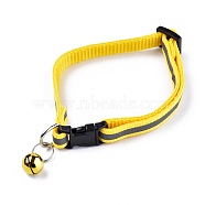 Adjustable Polyester Reflective Dog/Cat Collar, Pet Supplies, with Iron Bell and Polypropylene(PP) Buckle, Yellow, 21.5~35x1cm, Fit For 19~32cm Neck Circumference(MP-K001-A11)
