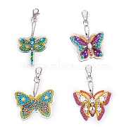 Acrylic Diamond Butterfly & Dragonfly Pendant Keychain Kits, with Iron Findings, including Point Drill Plate, Point Drill Mud, Point Drill Pen, Ball Chain, Swivel Clasp, Mixed Color, 7~8cm(PW-WG32513-01)