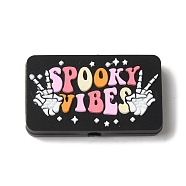 Halloween Themed Black Bead with Colorful Text 'Spooky Vibes' with Hand Skull Silicone Focal Beads, Silicone Teething Beads, Colorful, 18x30x7mm, Hole: 3mm(SIL-M006-01A)