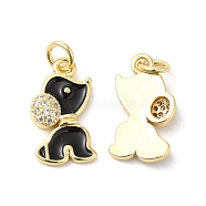 Real 16K Gold Plated Brass Micro Pave Clear Cubic Zirconia Pendants, with Enamel and Jump Ring, Dog Charms, Black, 17x9.5x3mm, Hole: 3.5mm(ZIRC-L103-059G-01)
