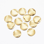 304 Stainless Steel Charms, Textured, Flat Round with Cambered, Real 24K Gold Plated, 10x0.3mm, Hole: 1mm(X-STAS-H557-39G)