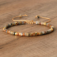 Natural Crazy Agate Beaded Braided Bracelets, Adjustable Women's Bracelets, (QH4784-20)