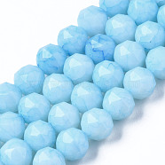Opaque Baking Painted Glass Beads Strands, Faceted, Round, Light Sky Blue, 8x7.5mm, Hole: 1mm, about 50pcs/strand, 15.08 inch(38.3cm)(EGLA-N006-004D)