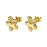 304 Stainless Steel Stud Earring Findings, Flower, 12x12mm, Hole: 1.4mm, Pin: 10.5x0.5mm.(STAS-L024-003G-03)