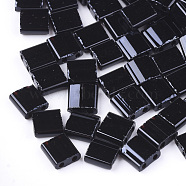 2-Hole Opaque Glass Seed Beads, Rectangle, Black, 5x4.5~5.5x2~2.5mm, Hole: 0.5~0.8mm(X-SEED-S023-08E)