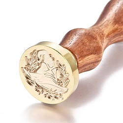 Brass Wax Seal Stamp, with Wooden Handle, for Post Decoration, DIY Card Making, Magic Themed Pattern, Golden, 90x26mm(AJEW-EO44-A05)