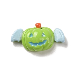 Halloween Opaque Resin Decoden Cabochons, Pumpkin with Bat Wings, Green Yellow, 19x33x10mm(CRES-R201-01D)