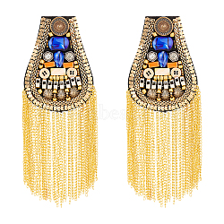 2pcs Iron with Rhinestone Tassel Epaulettes, Detachable Shoulder Badge, with Cloth & Plastic Resin Beads Findings, Platinum & Golden, 180x70x8mm(FIND-FG0002-07)