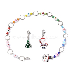 3Pcs Christmas Theme Knitting Row Counter Chains & Locking Stitch Markers Kits, with Alloy Enamel Pendants, Snowman/Santa Claus/Tree, 309mm(HJEW-JM01338-02)