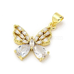 Brass Micro Pave Cubic Zirconia Pendants, Butterfly, Clear, 17.5x18x3.6mm, Hole: 5x3.5mm(FIND-Z023-10A)