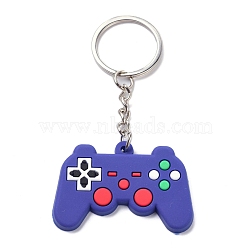 PVC Game Controller Keychain, with Platinum Iron Ring Findings, Dark Slate Blue, 8.05cm(KEYC-A030-01F)
