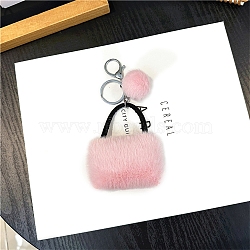 Fibre Keychian, Bag Shape, Pom Pom Pendant, Pink, 8cm(PW-WG0FB99-04)