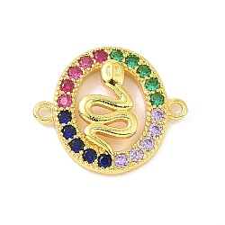 Real 18K Gold Plated Brass Micro Pave Cubic Zirconia Connector Charms, Oval with Snake Links, Colorful, 13.5x16x2mm, Hole: 1.1mm(KK-L209-051G-01)