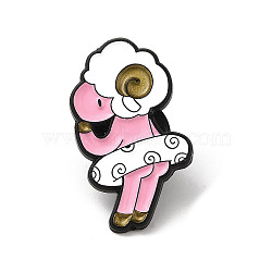 Happy Sheep Enamel Pins, Black Alloy Brooch for Men Women, White, 27x15.5x1.3mm(JEWB-M031-02D)