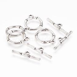 Alloy Toggle Clasps, Lead Free and Cadmium Free, Antique Silver Color, Size: Ring: about 20.5x17mm, Hole: 2mm, Bar: 26x6x3mm, Hole: 2mm(PALLOY-EA9143Y-AS-RS)