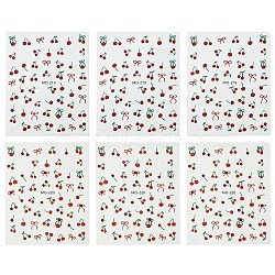 6 Sheets 2 Styles PVC Nail Art Stickers, Nail Art Decorations, Cherry Pattern, FireBrick, 9.2x7.4x0.1cm, Cherry: 6~10x3~9mm, 3 sheets/style(MRMJ-CJ0001-27)
