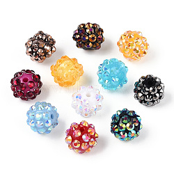 AB-Color Resin Rhinestone Beads, with Acrylic Round Beads Inside, for Bubblegum Jewelry, Mixed Color, 12x10mm, Hole: 2~2.5mm(RESI-S315-10x12-M)